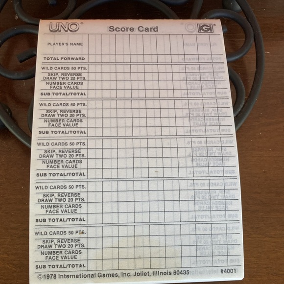 2 sets of vintage 1978 Uno Score Pad - Double Score Cards (Front/Back) No. 4001 - Picture 2 of 4